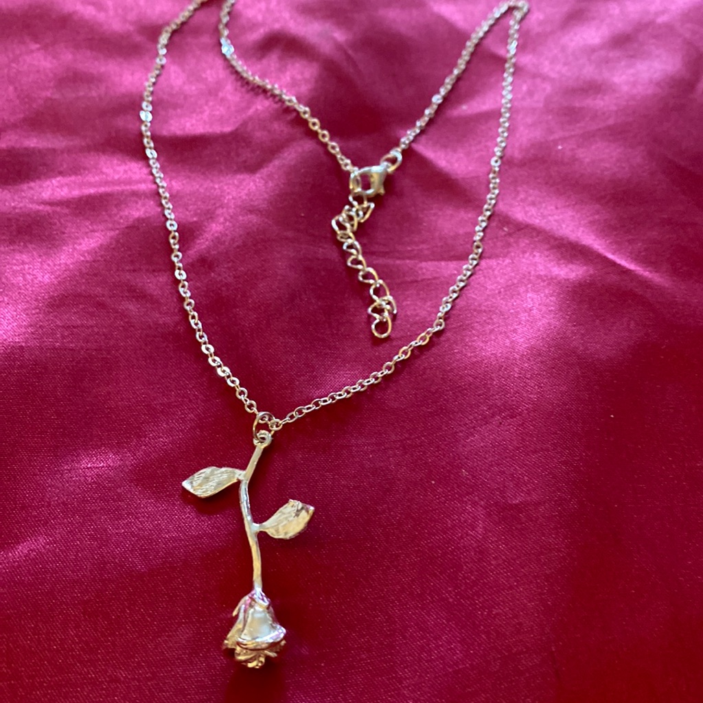 Silver Tone Upside Down Rose Necklace